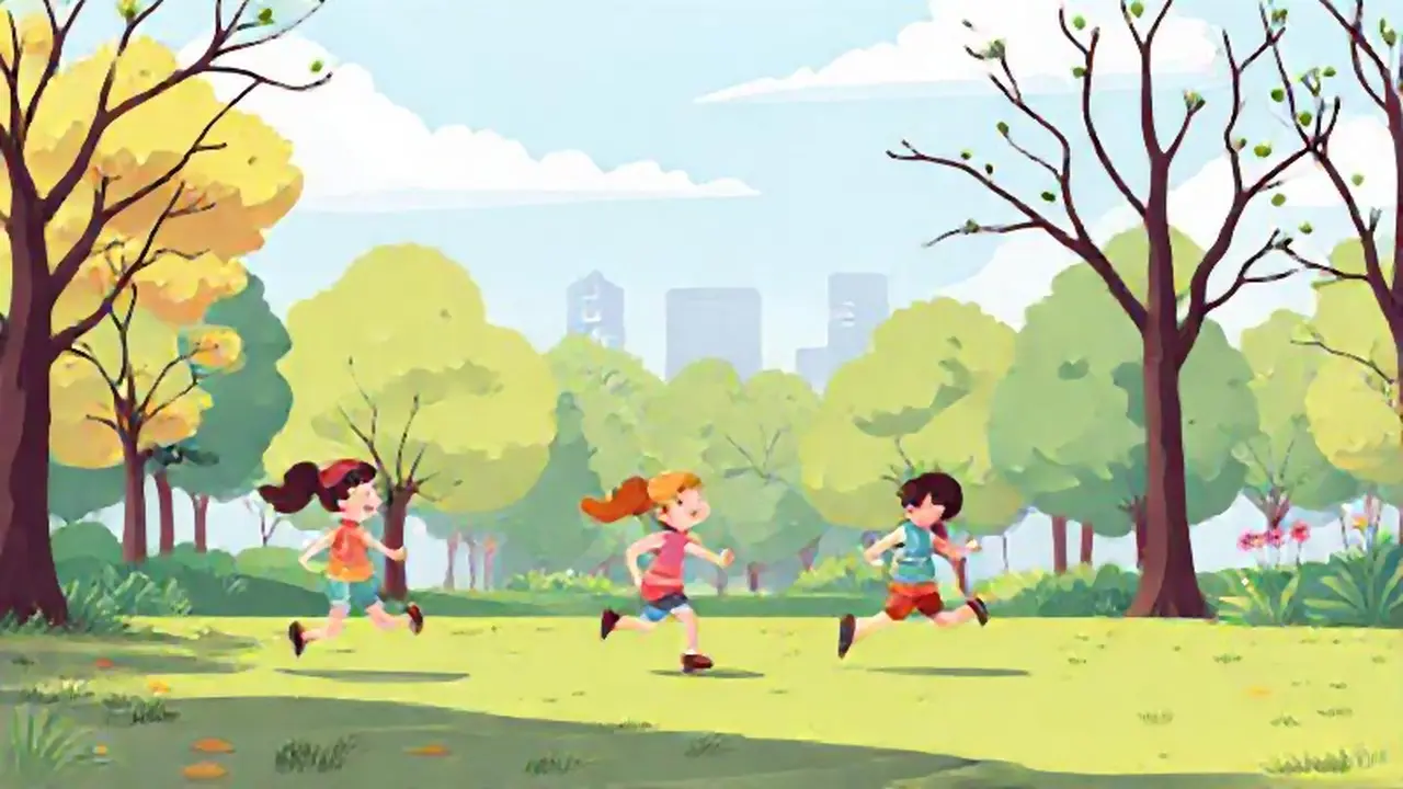 Niños corren en el parque