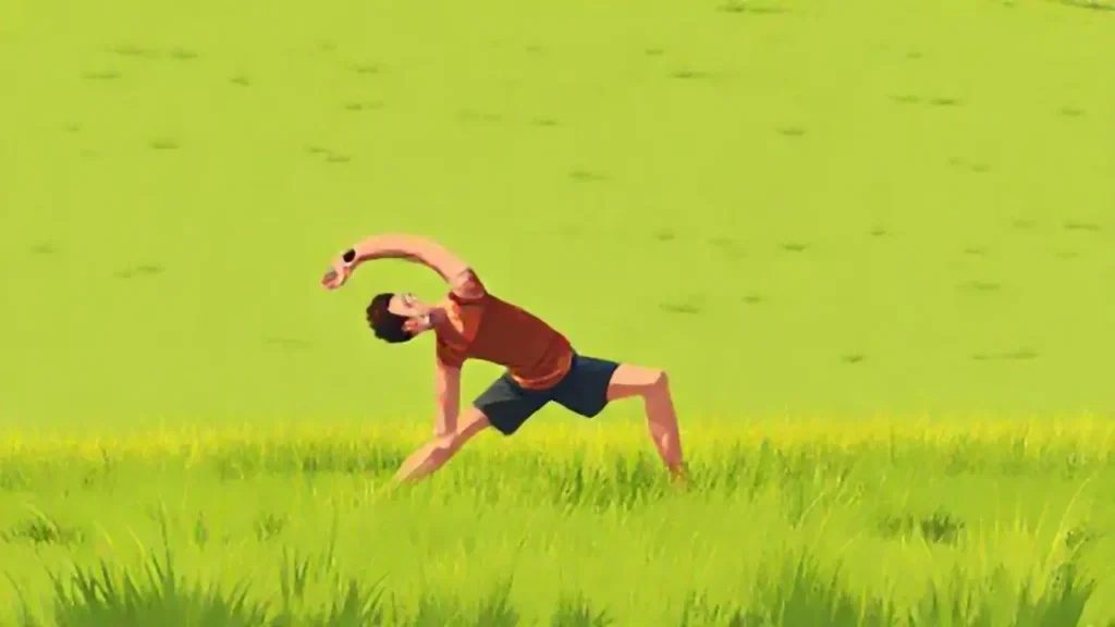 Hombre estirándose en el campo
