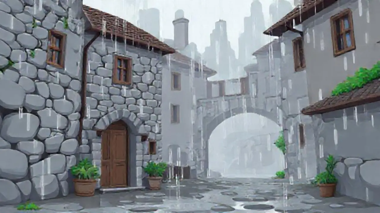Edificio gris bajo la lluvia