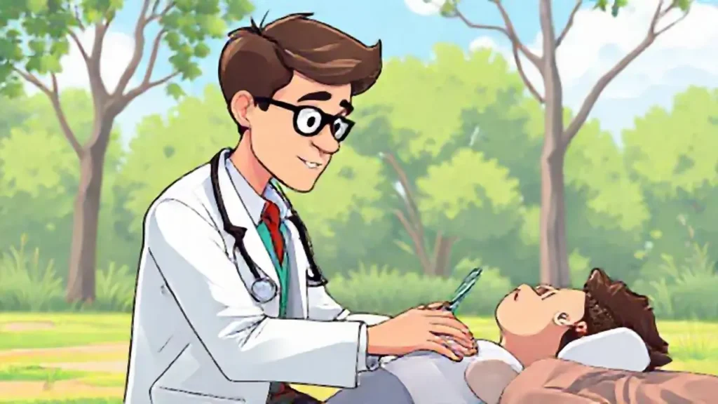 El médico revisa al paciente al aire libre
