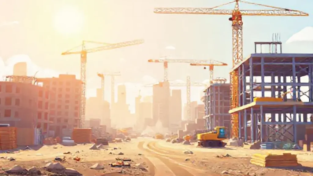 Construcción bajo sol