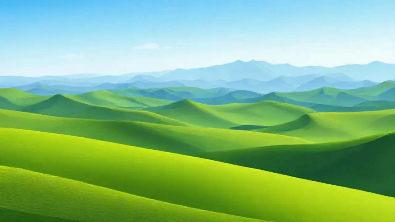 Colinas verdes y montañas lejanas