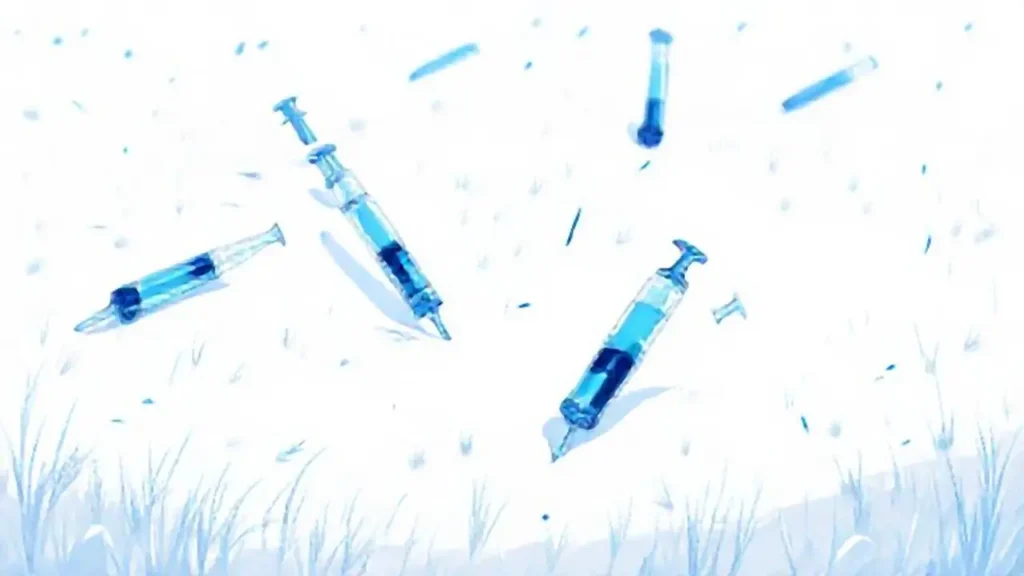 Jeringas azules sobre fondo blanco