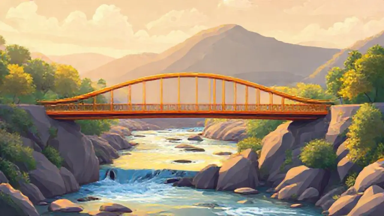 Puente dorado sobre el río