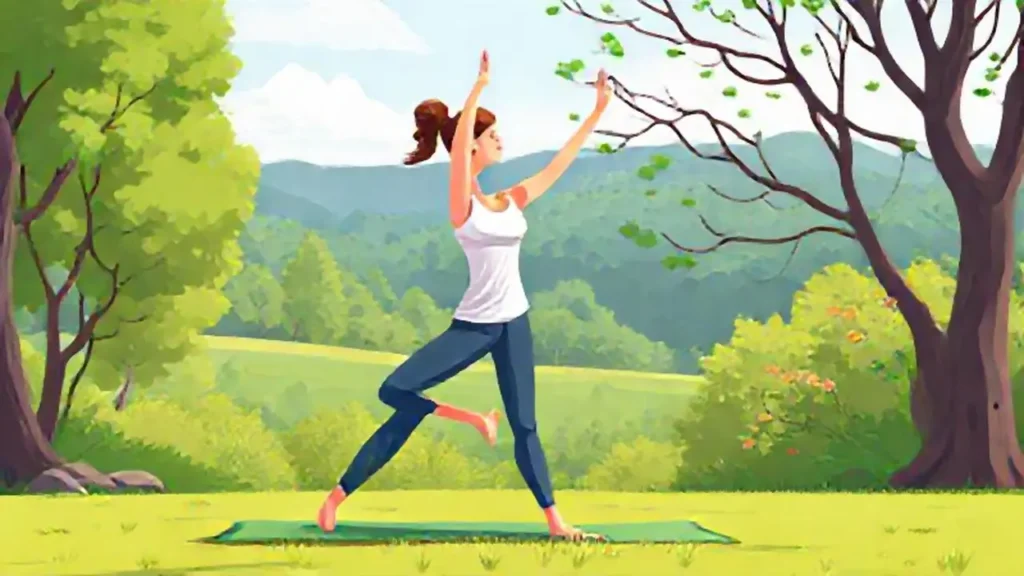 Mujer practica yoga al aire libre