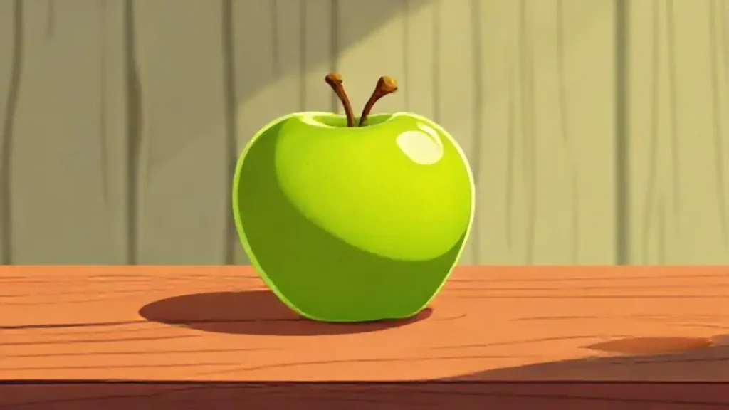 Manzana verde sobre mesa de madera