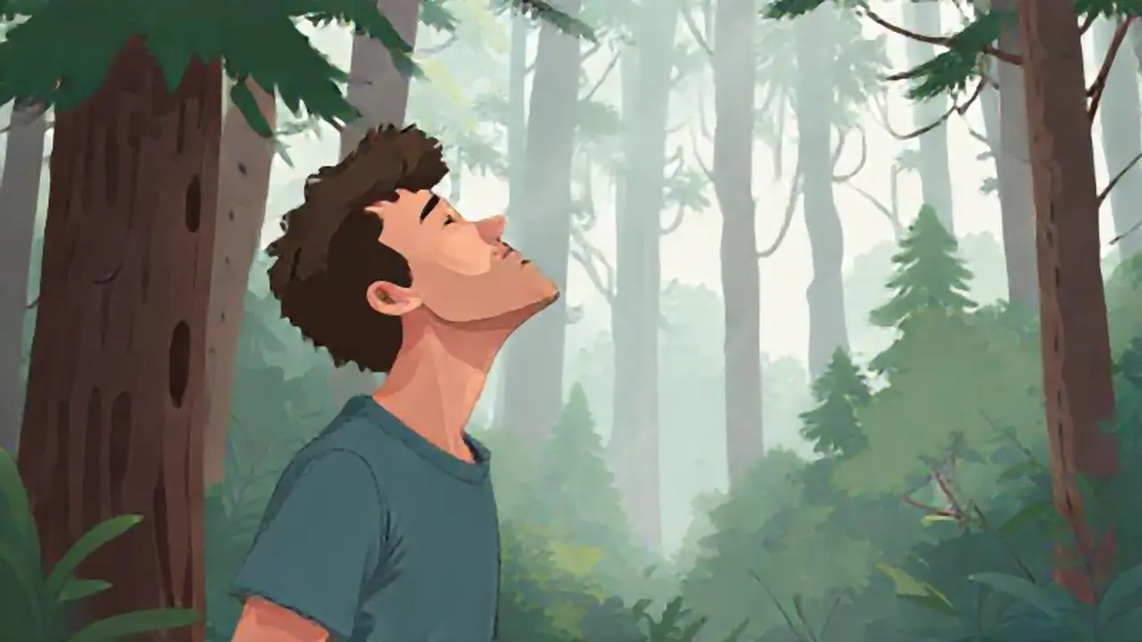 Hombre respira en el bosque