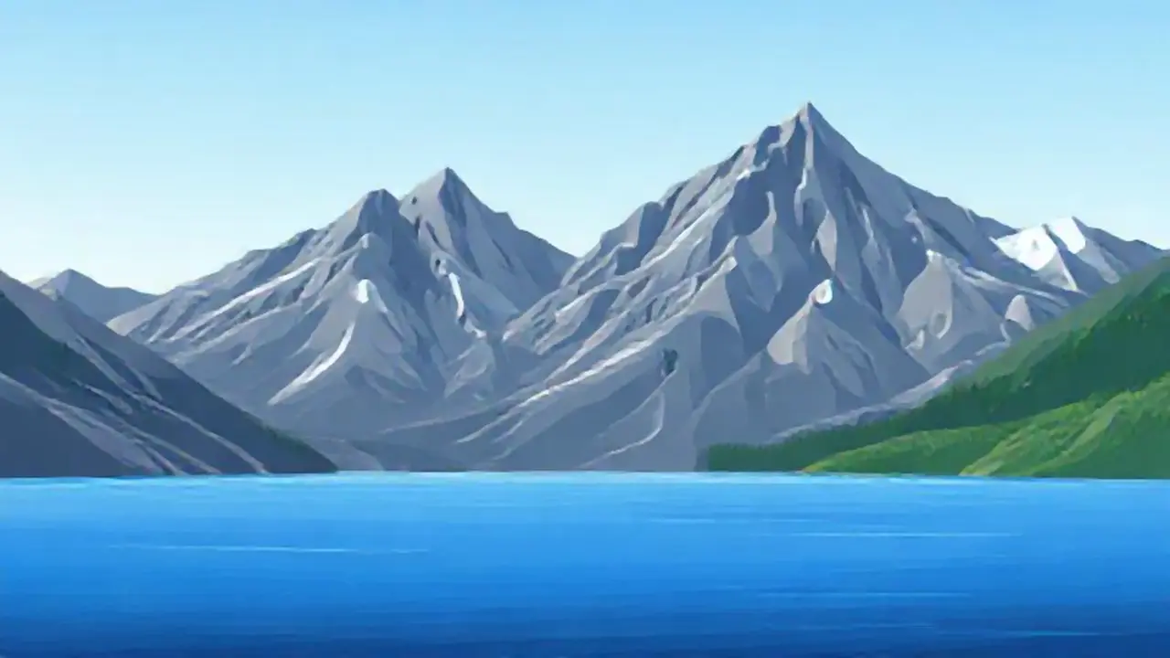 Montañas grises sobre un lago azul