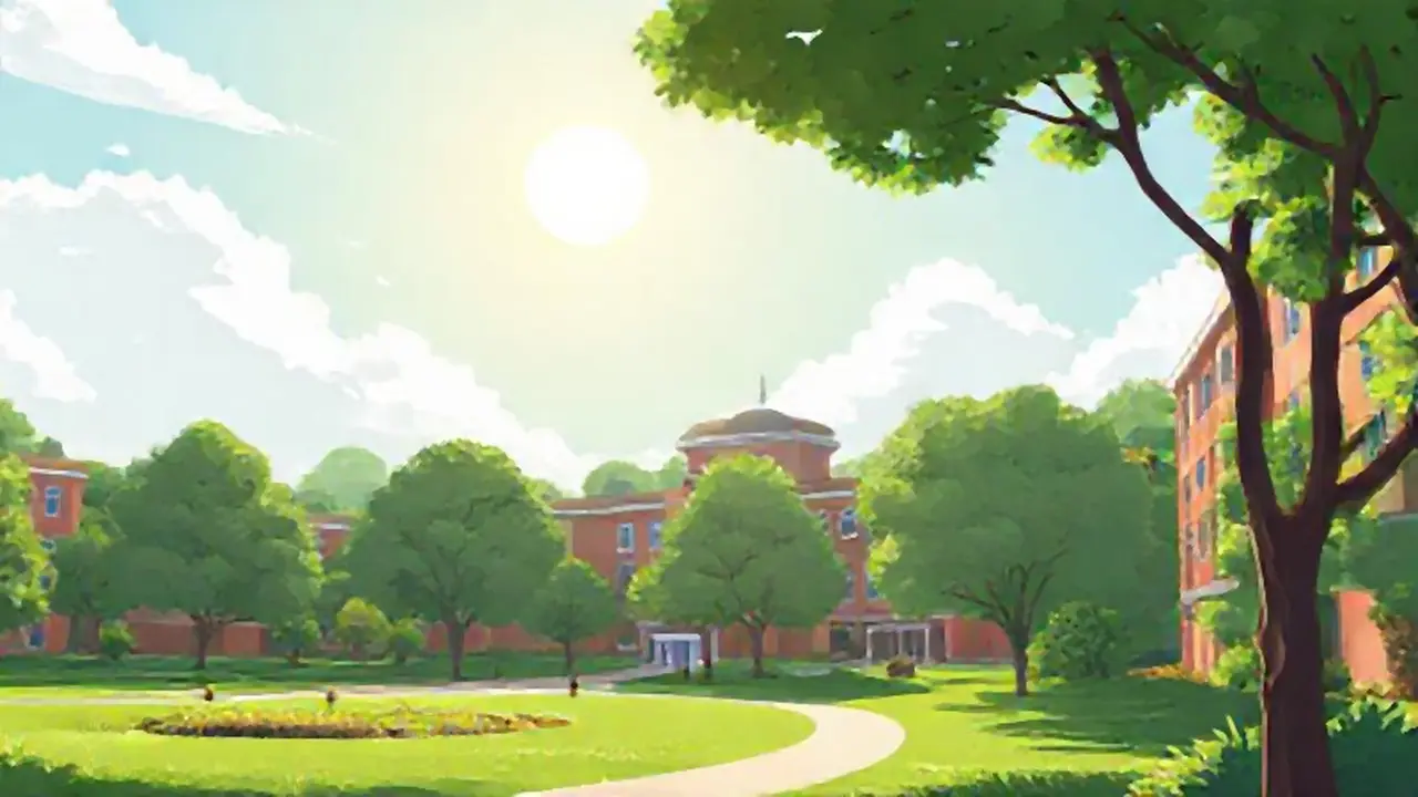 Campus verde bajo el sol