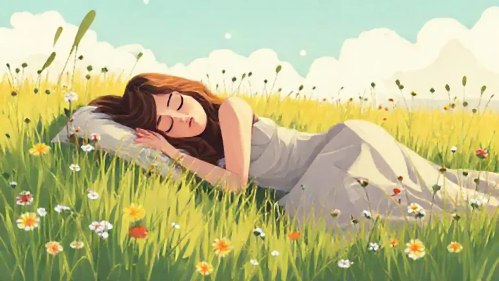 Mujer dormida en pradera