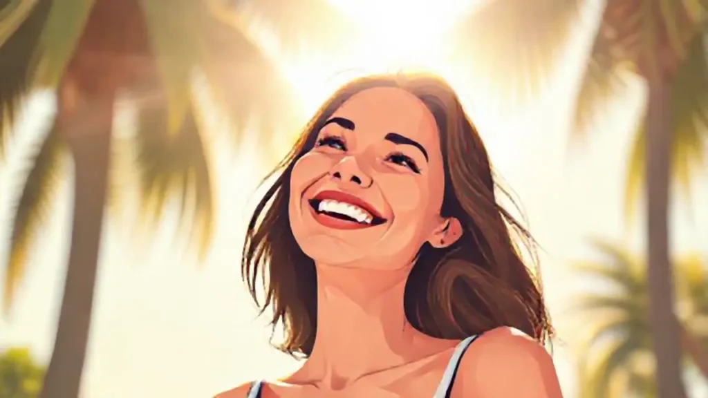 Mujer sonriente bajo el sol