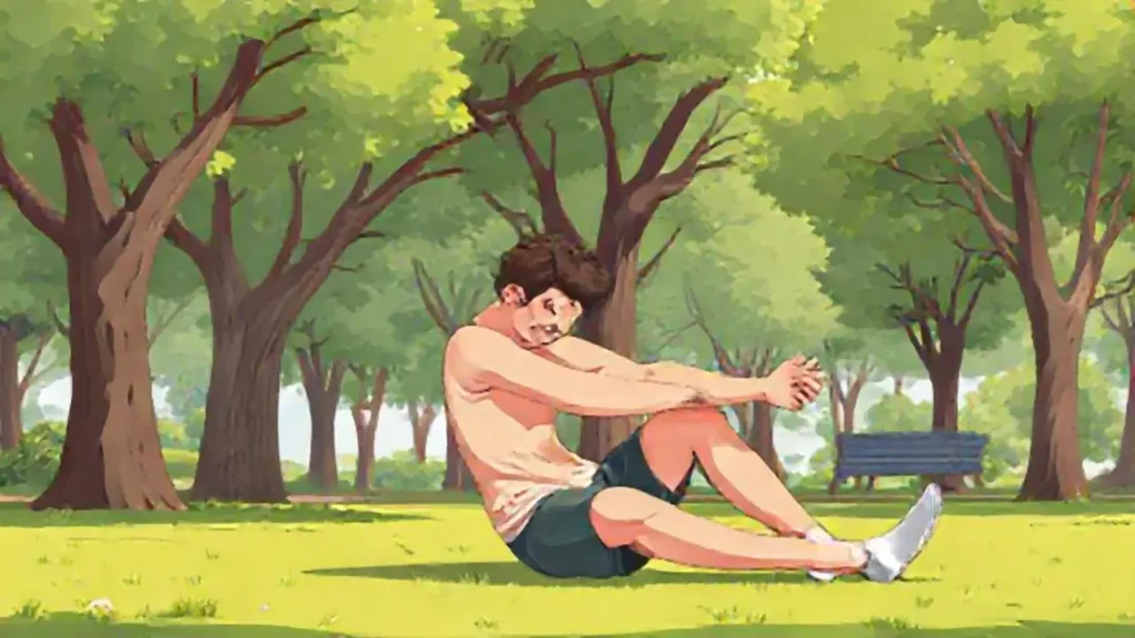 Hombre estirándose en el parque