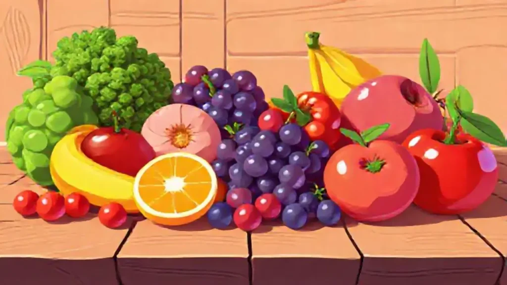 Frutas coloridas sobre madera