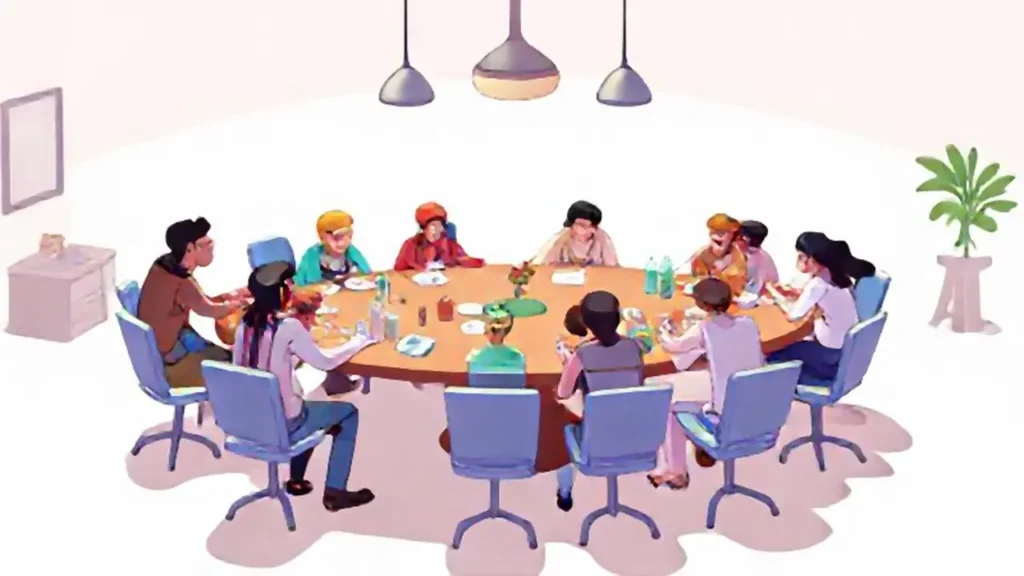 Grupo diverso alrededor de una mesa