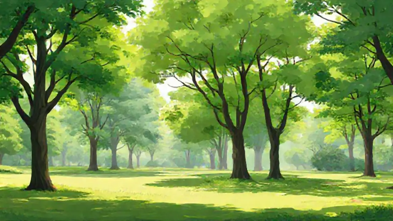 Parque verde con luz solar