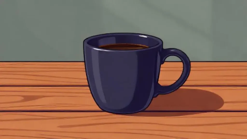 Taza oscura sobre mesa de madera