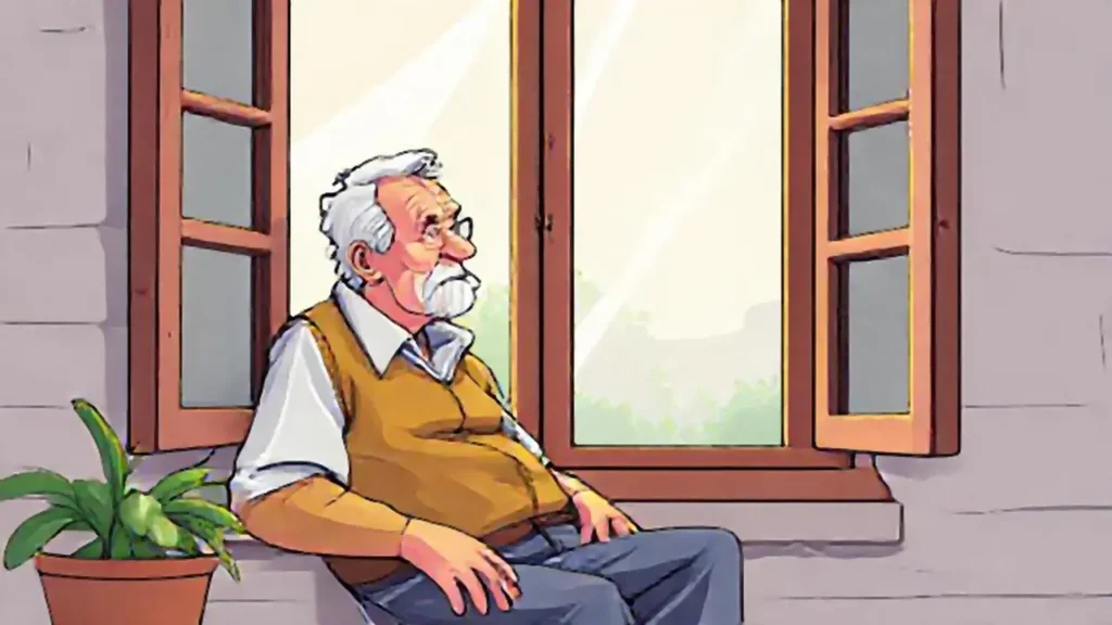 Hombre mayor sentado junto a la ventana