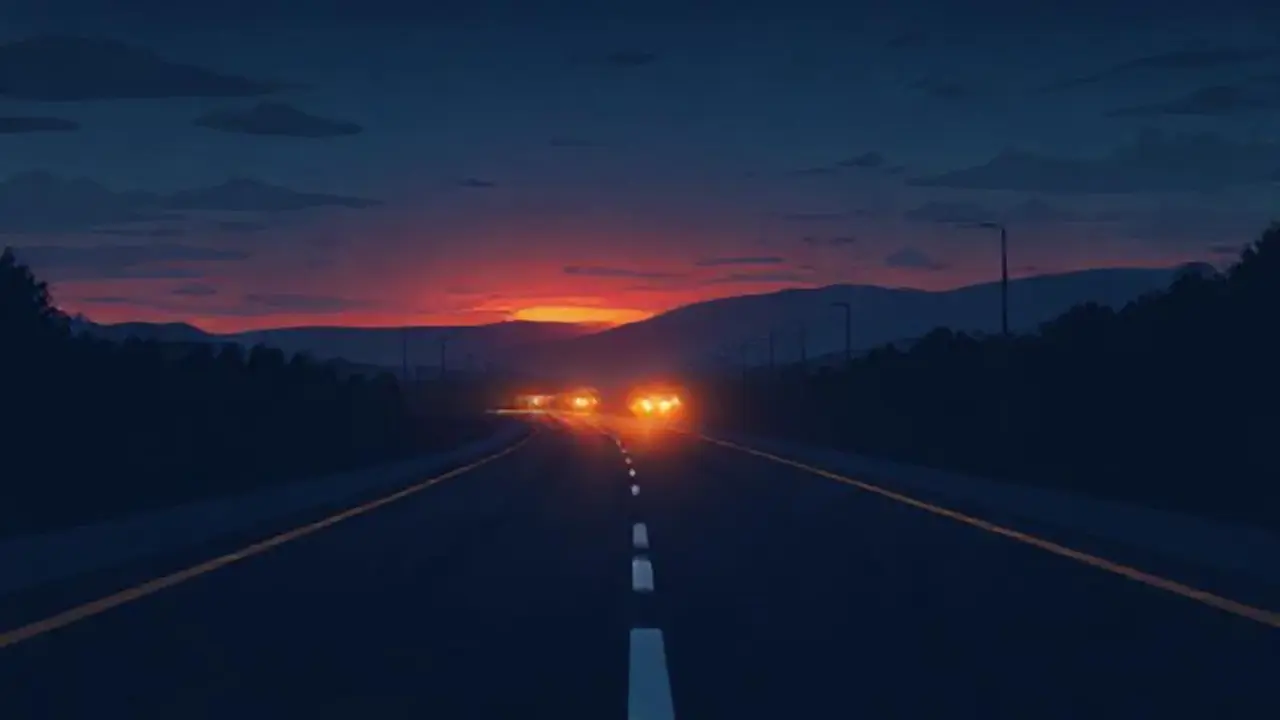 Luces lejanas en una oscura carretera