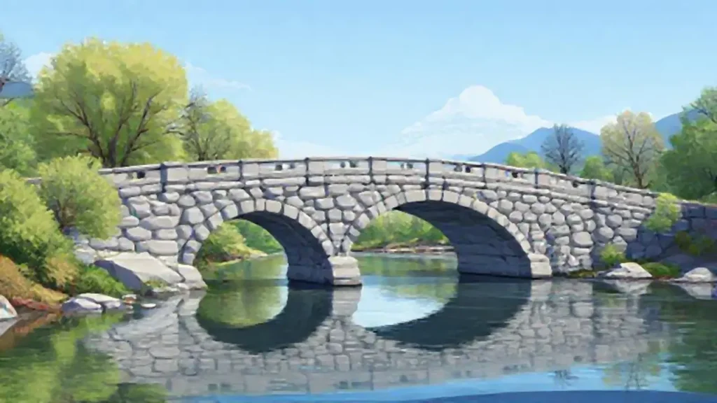 Puente de piedra sobre el río tranquilo