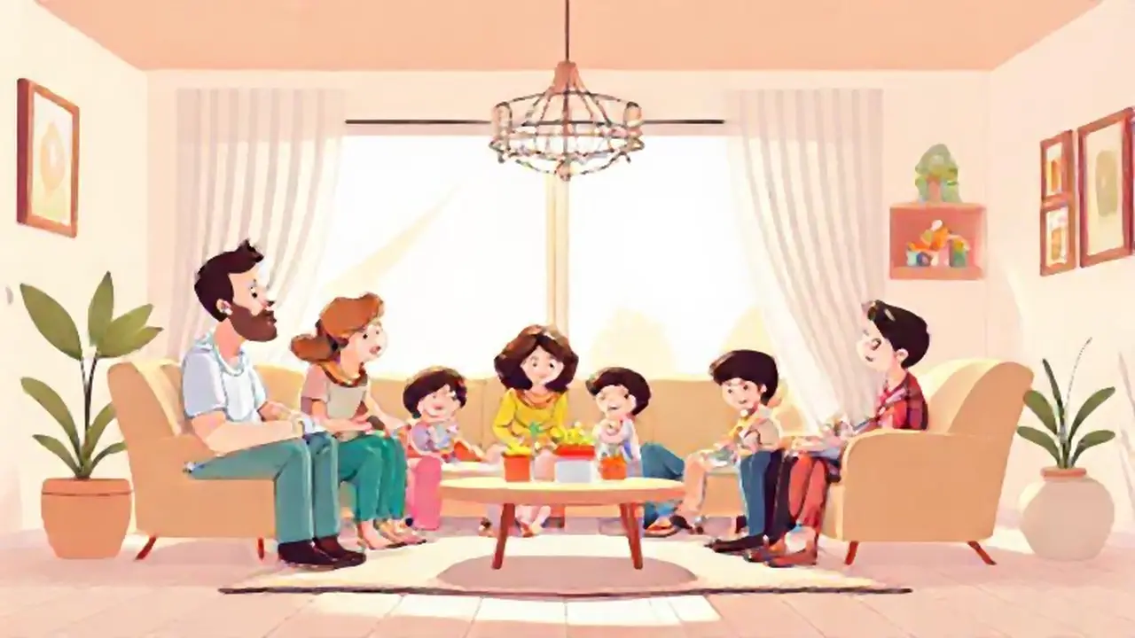 La familia se reunió en una habitación luminosa