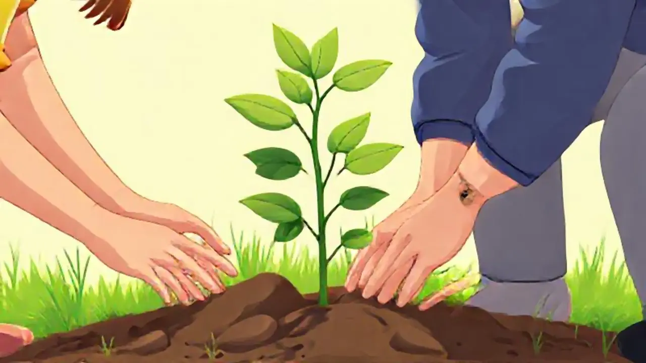 Manos plantan un árbol