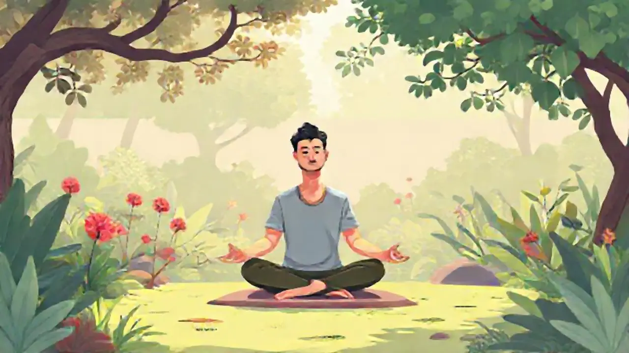 Hombre medita en el jardín