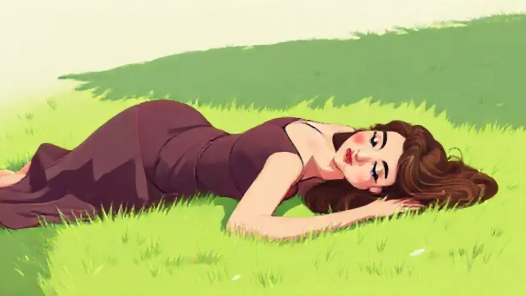 Mujer descansando sobre césped