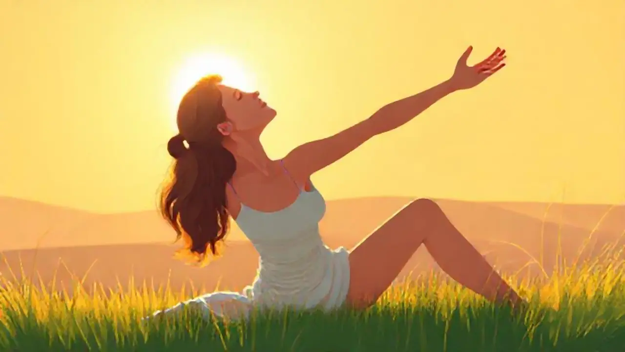 Mujer estirándose al sol
