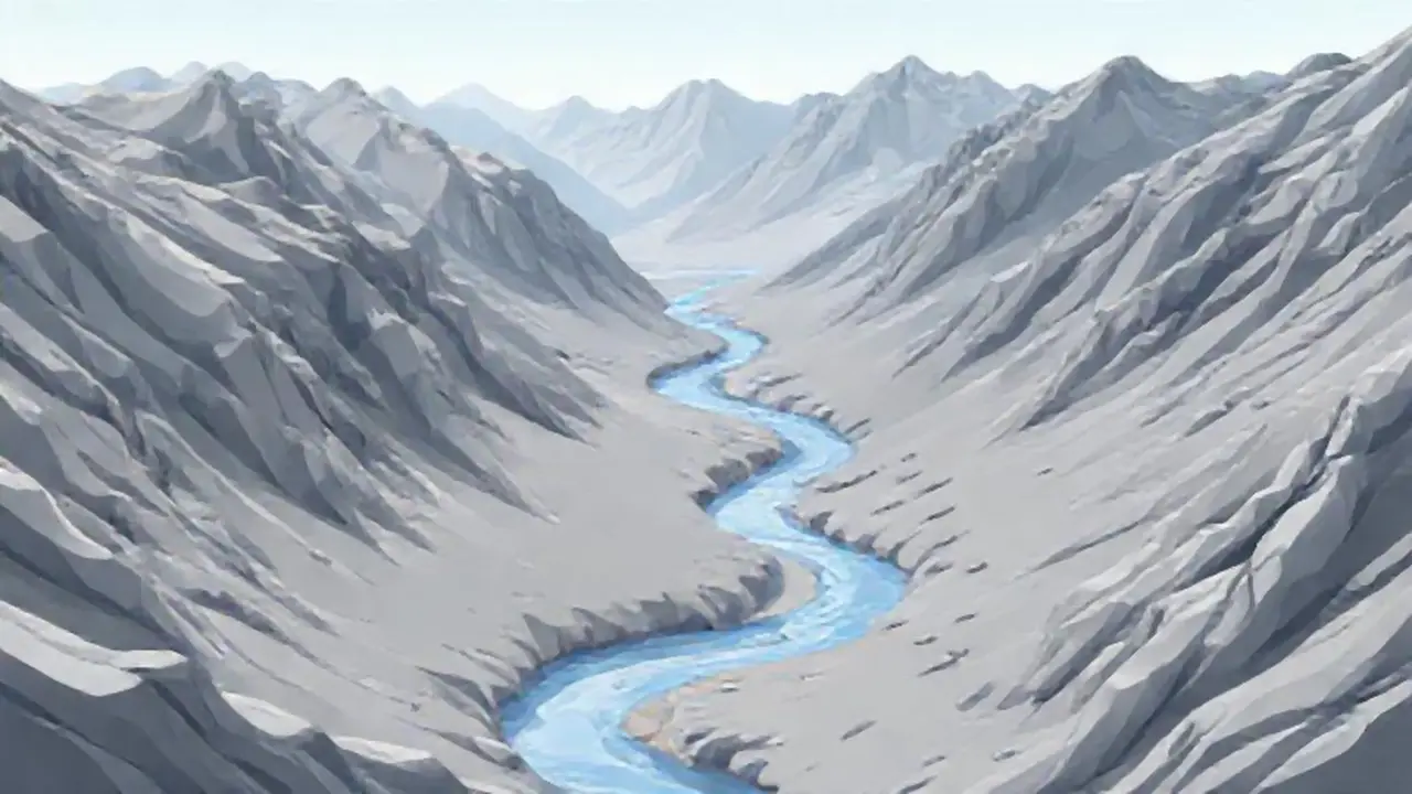 Río serpenteante junto a montaña gris