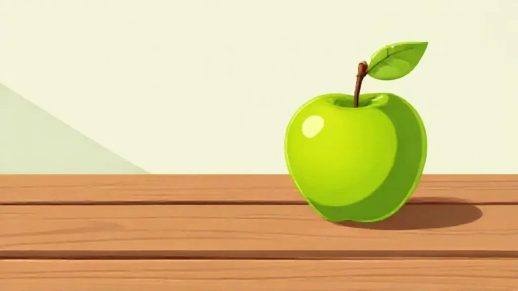 Manzana verde sobre mesa de madera