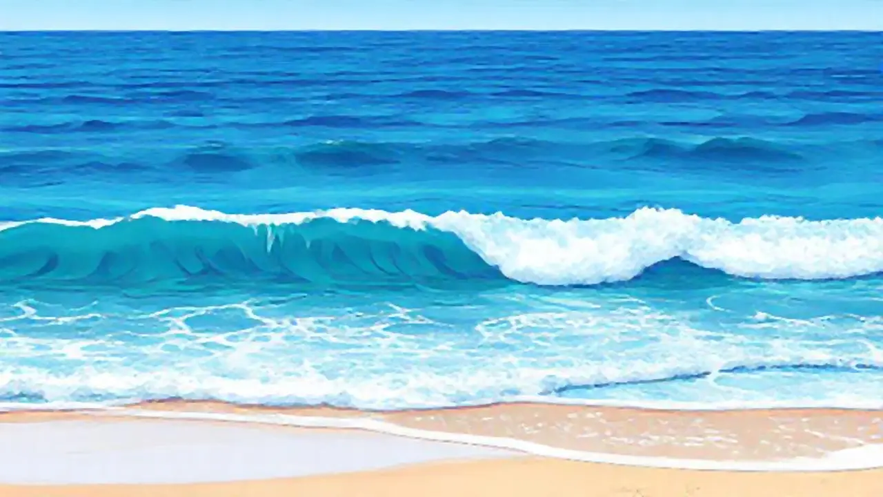 Olas azules se desplazan hacia la playa lejana