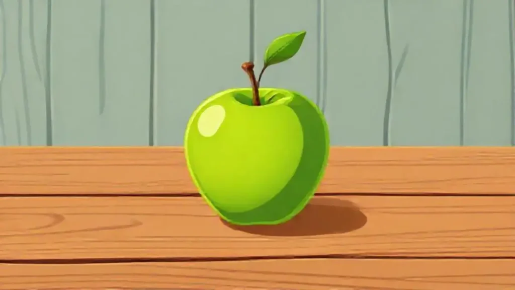 Manzana verde sobre mesa de madera