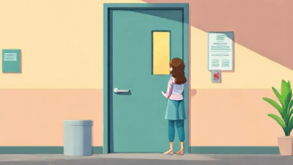 Mujer espera en la puerta
