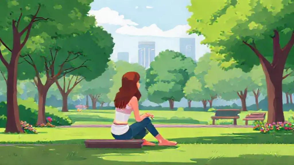 Mujer en un parque tranquilo