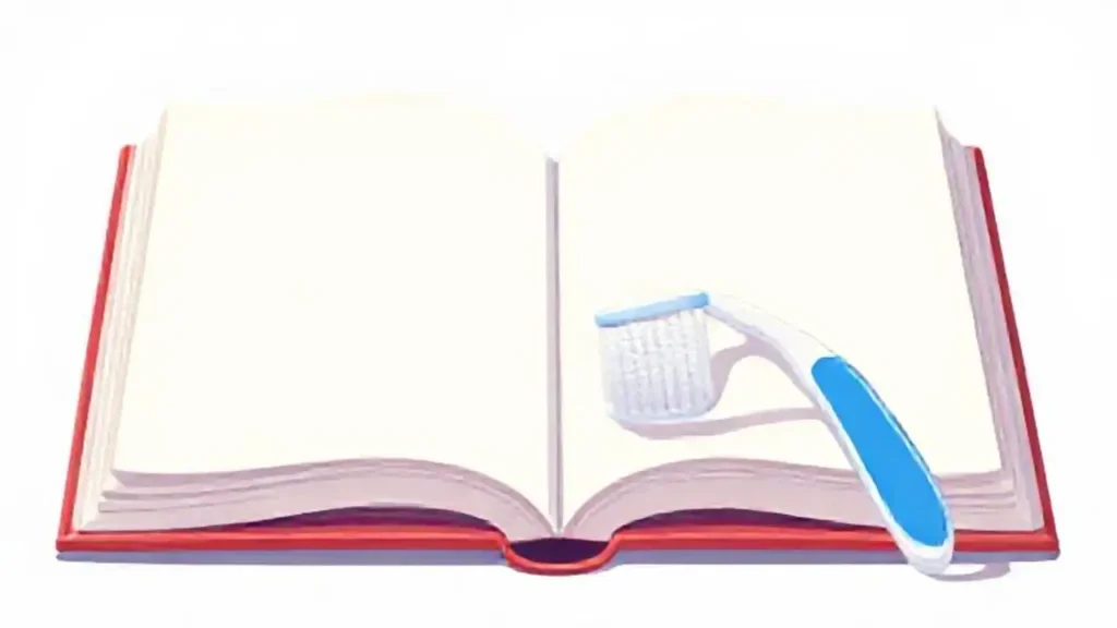 Cepillo blanco junto a un libro abierto