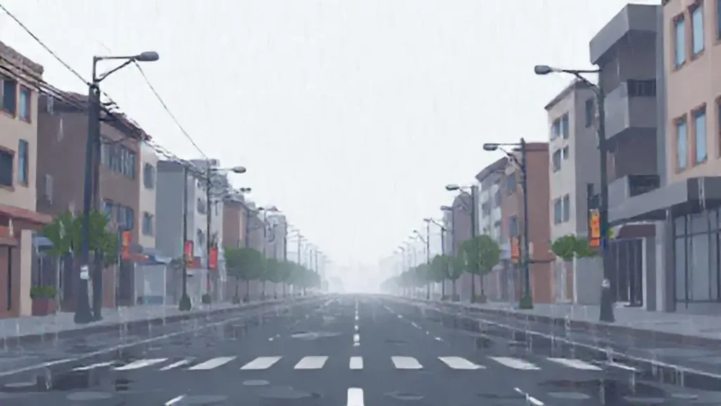 Lluvia gris sobre una calle vacía