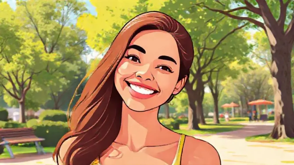 Mujer sonriente en un parque soleado