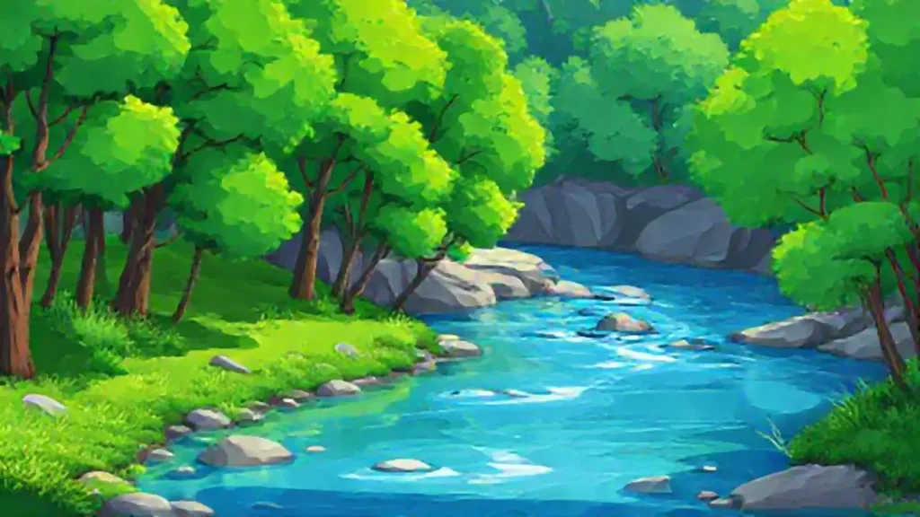 Árboles verdes junto al río azul