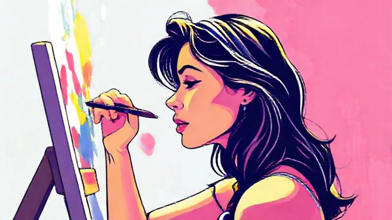 Mujer pinta colores brillantes