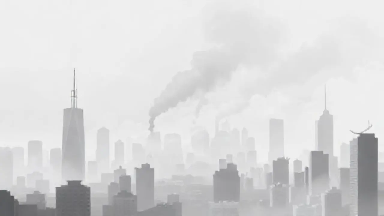 Ciudad gris, humo difuso