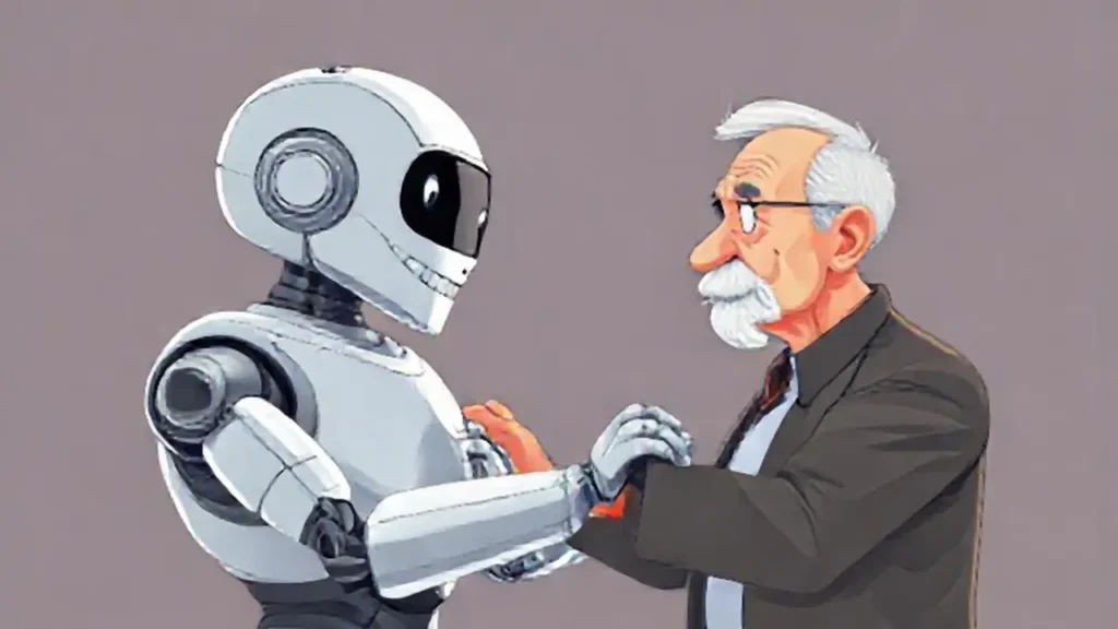 Robot de plata asiste a un anciano