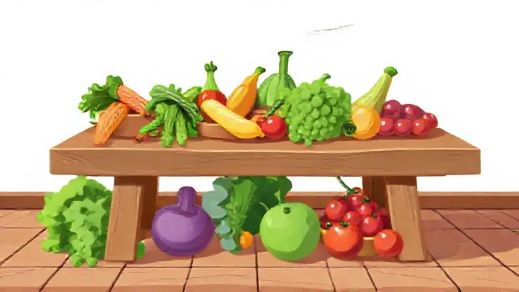 Mesa de madera con fruta fresca
