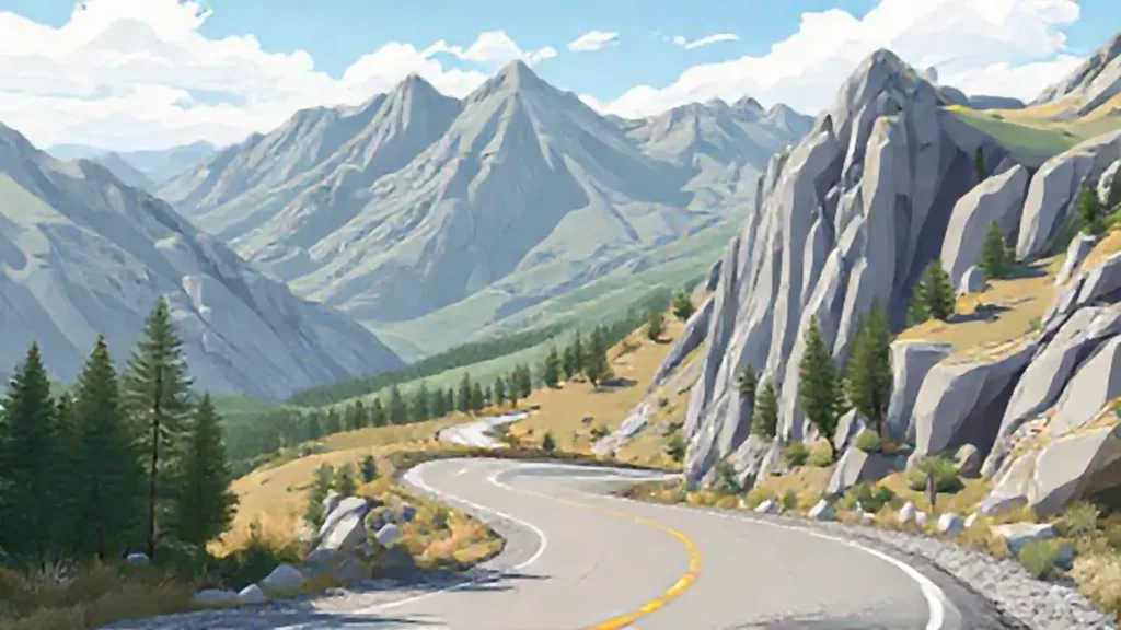 La carretera serpentea por la montaña gris