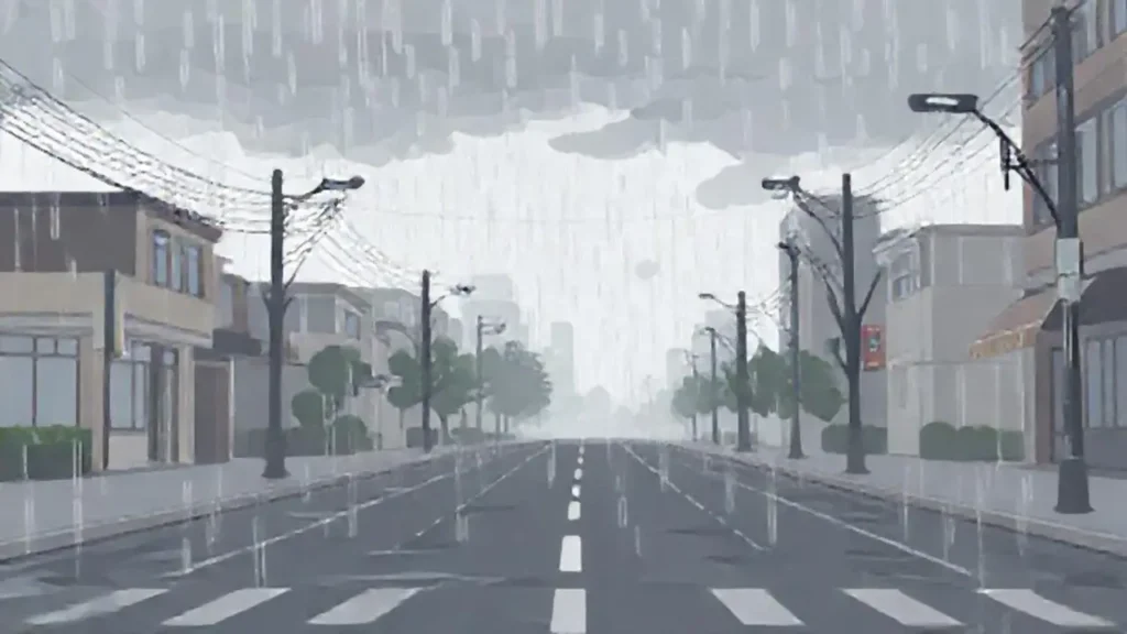 Lluvia gris sobre una calle vacía