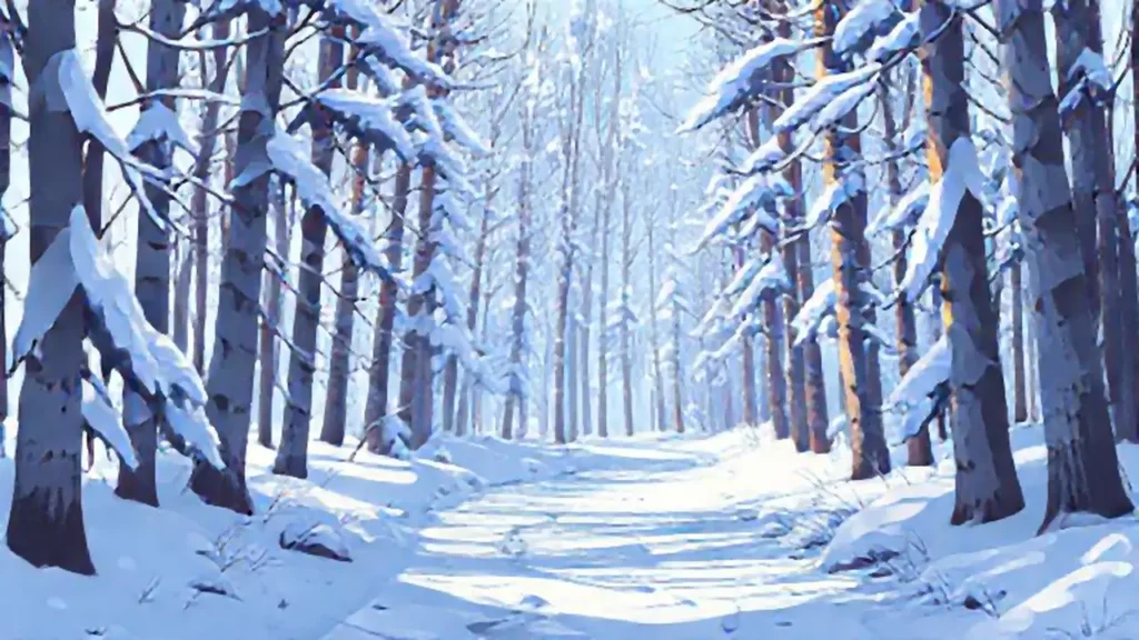 Camino nevado en el bosque