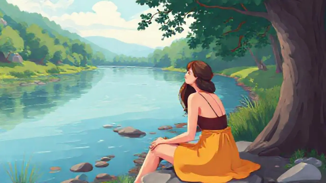 Mujer junto al río