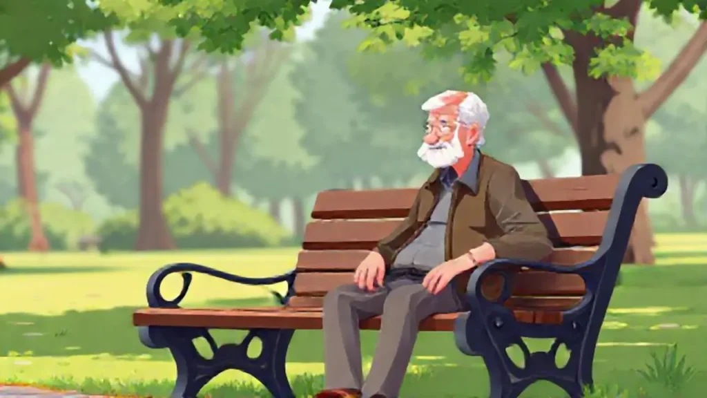 Un anciano en un banco del parque