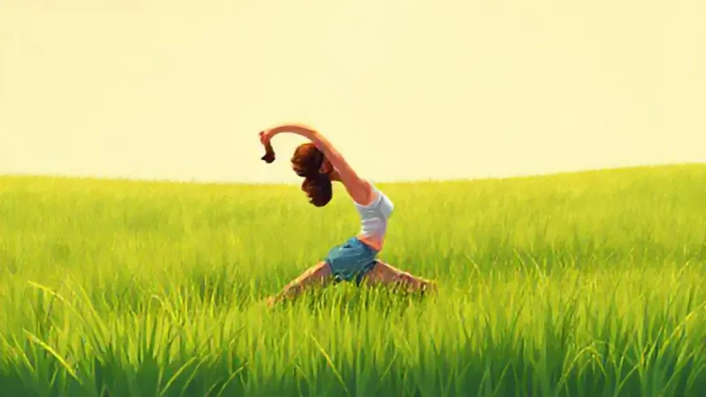 Mujer estirándose en el campo
