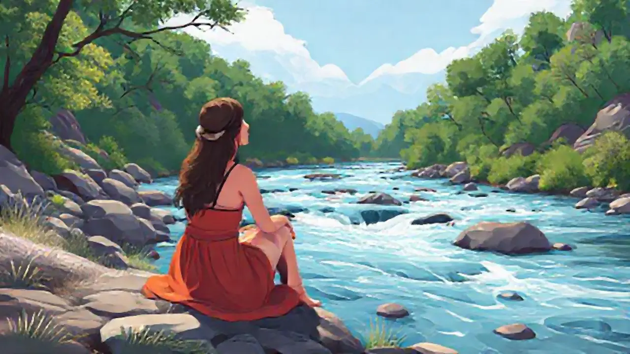 Mujer junto al río