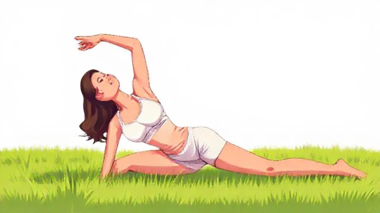 Mujer estirándose en el campo